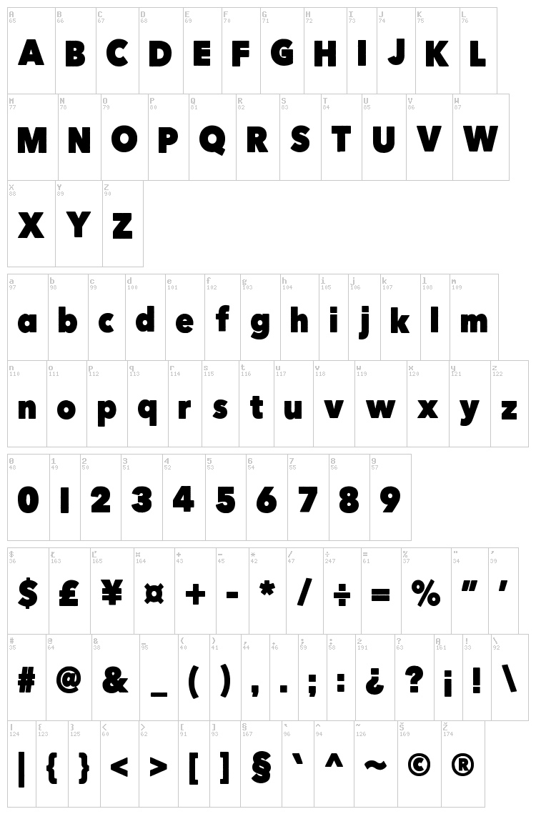 Here Just Now font map